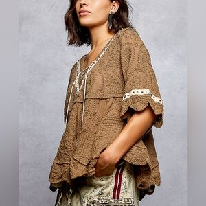 Q17 Cocoa Lace-Up Boho Top